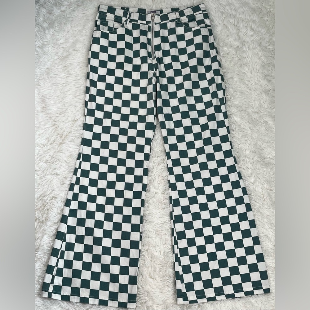 Dollskill | Cute Mistake | White & Green Checkerboard Pants